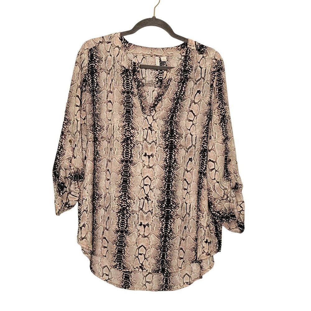 Cato‎ Women's L V-Neck Pink/Black Snake Print Long Sleeve Blouse